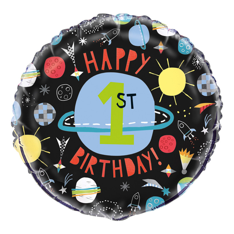 Folieballong Happy 1st Birthday Rymdraket - 1 pack