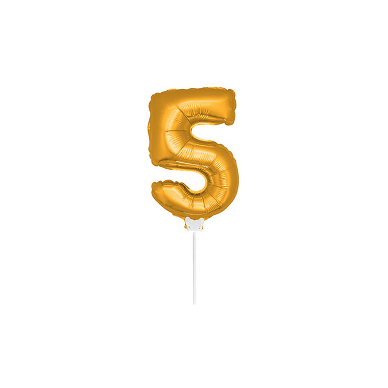 Folieballong på Pinne Guld - Siffra 5