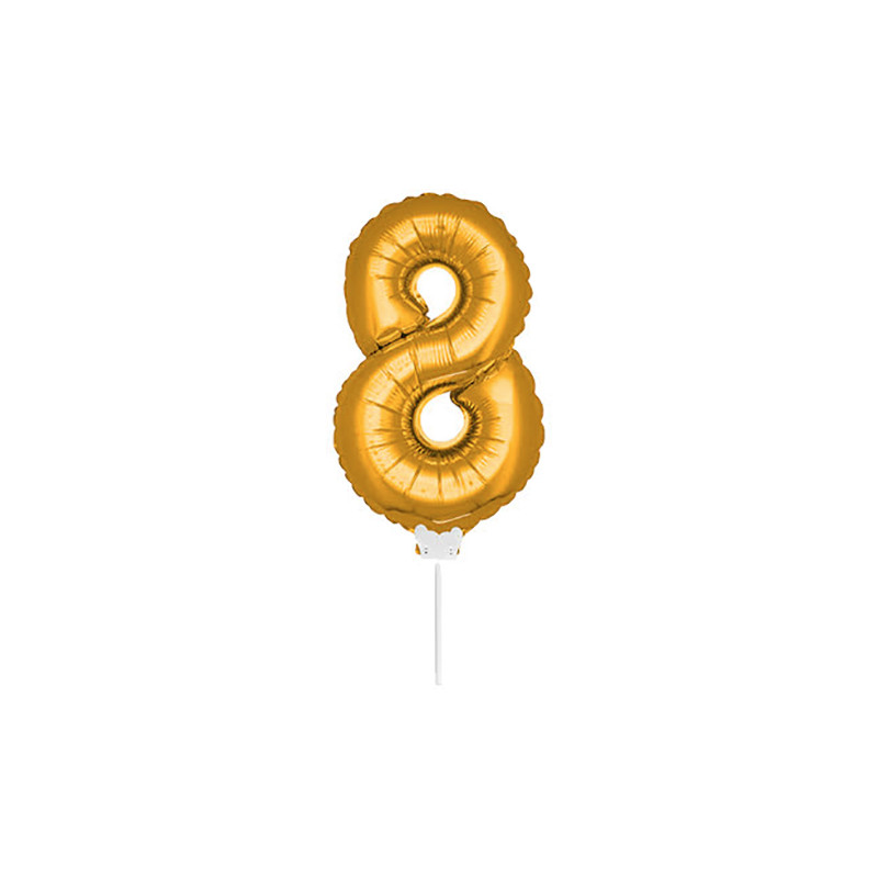 Folieballong på Pinne Guld - Siffra 8