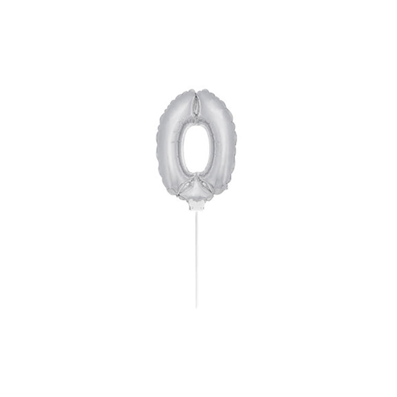 Folieballong på Pinne Silver - Siffra 0