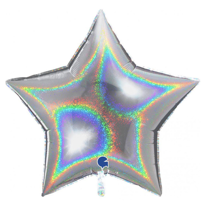 Stor Holografisk Folieballong Stjärna Silver