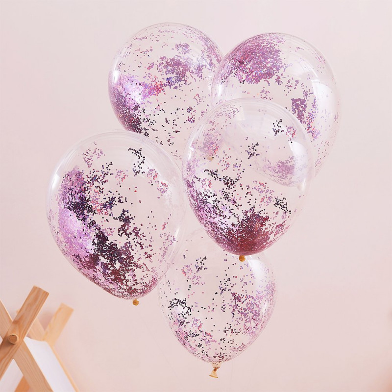 Glitterballonger Rosa/Transparent - 5-pack
