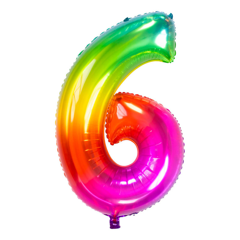 Sifferballong Regnbågsfärgad Stor - Siffra 6