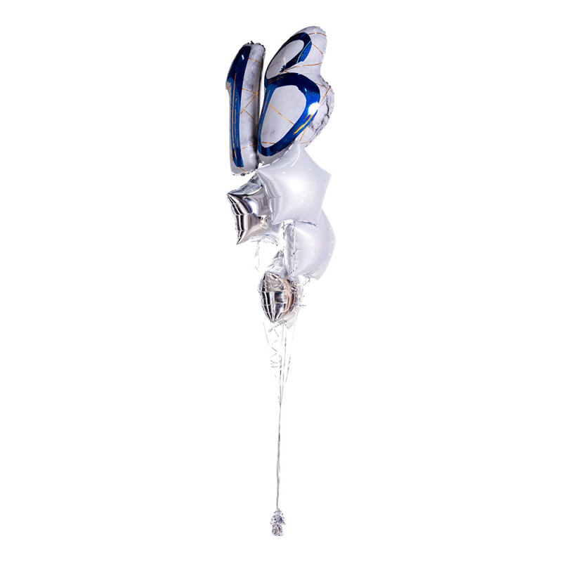 Ballongbukett Marble Shape Birthday 18 Guld/Blå
