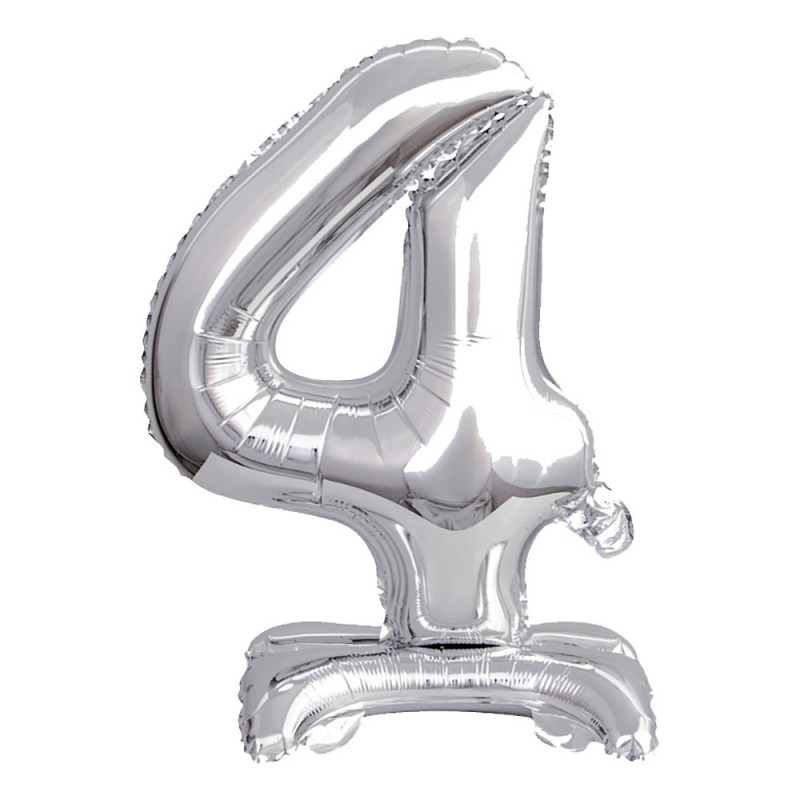 Sifferballong Mini med Ställning Silver Metallic - Siffra 4