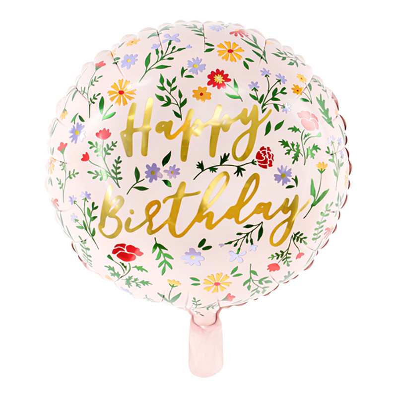 Folieballong Happy Birthday Blommor