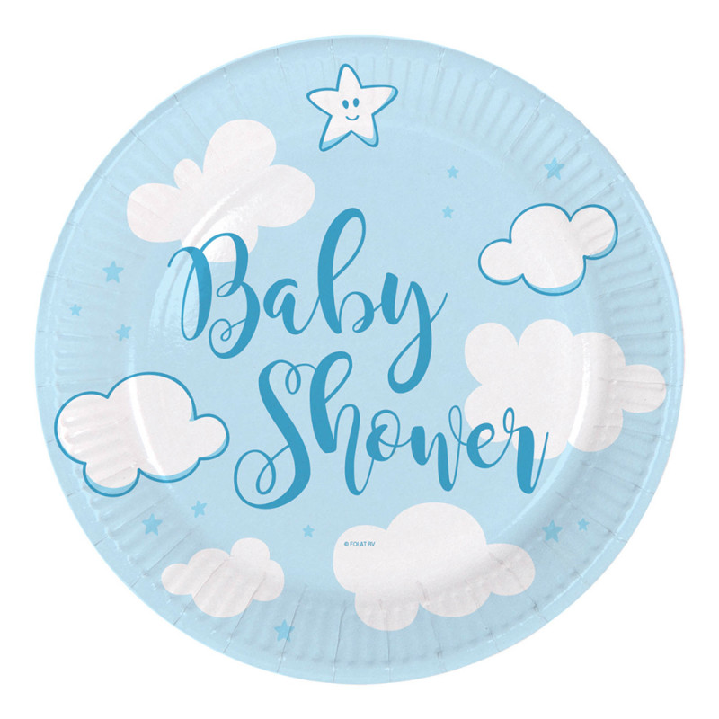 Papperstallrikar Baby Shower Blå med Moln - 8-pack