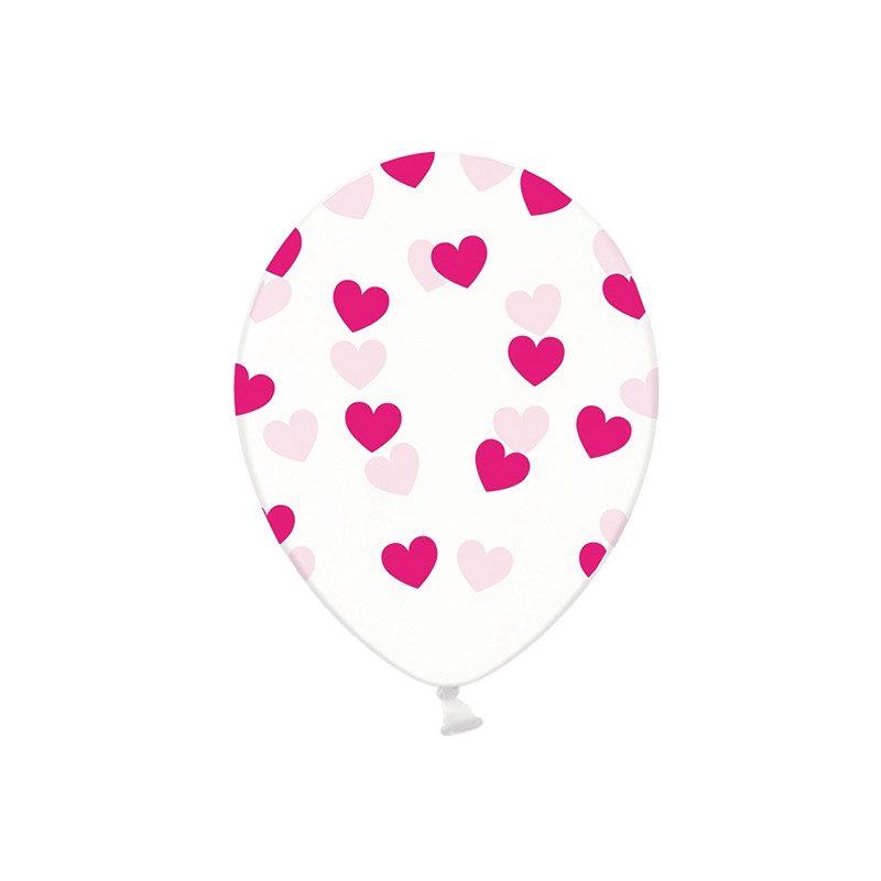 Ballonger Transparenta med Rosa Hjärtan - 6-pack