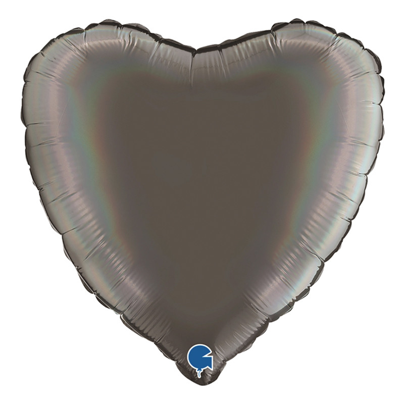 Folieballong Holografisk Grå Hjärta