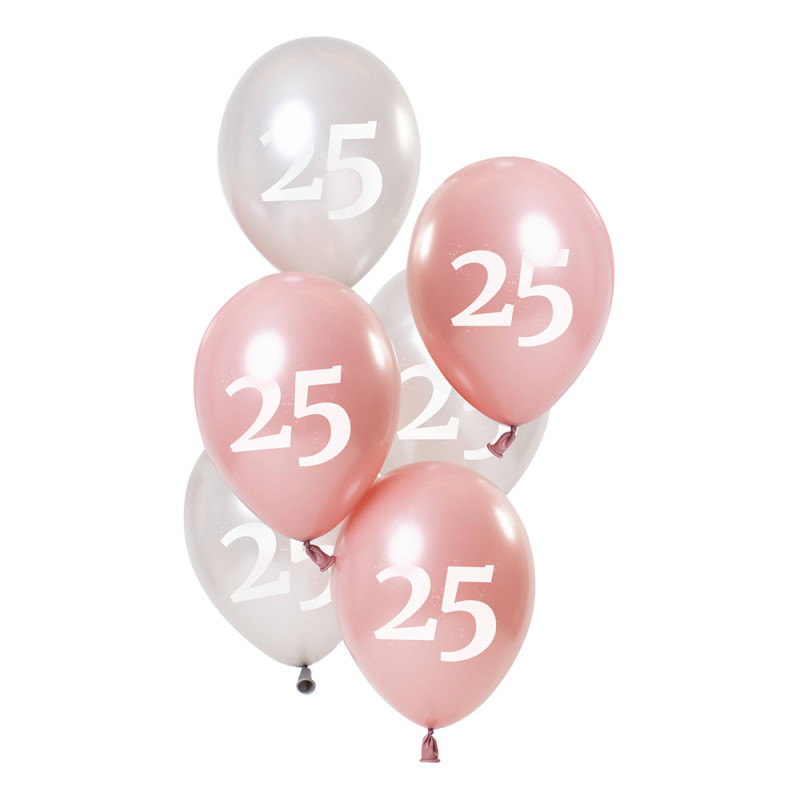 Ballonger Rosa/Vit 25 År - 6-pack