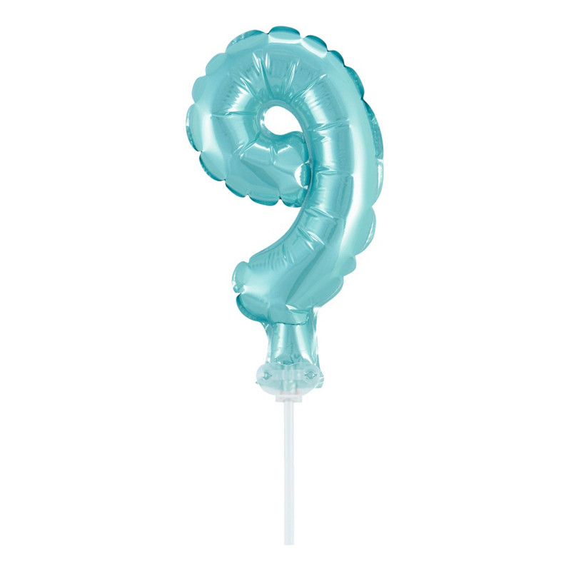 Folieballong på Pinne Ljusblå - Siffran 9