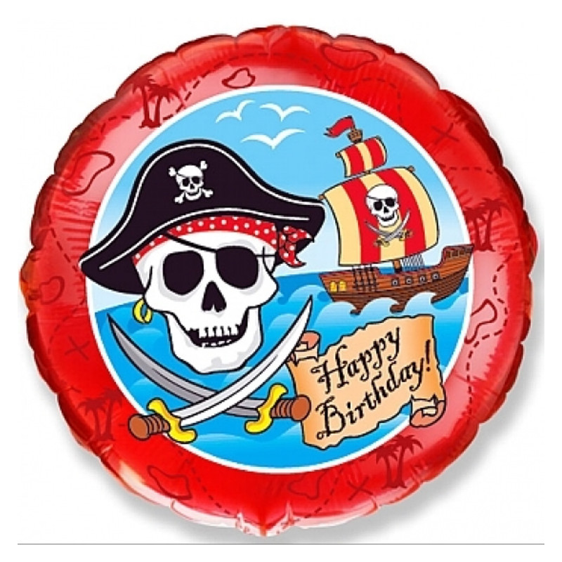 Heliumballong pirat rund Happy Birthday