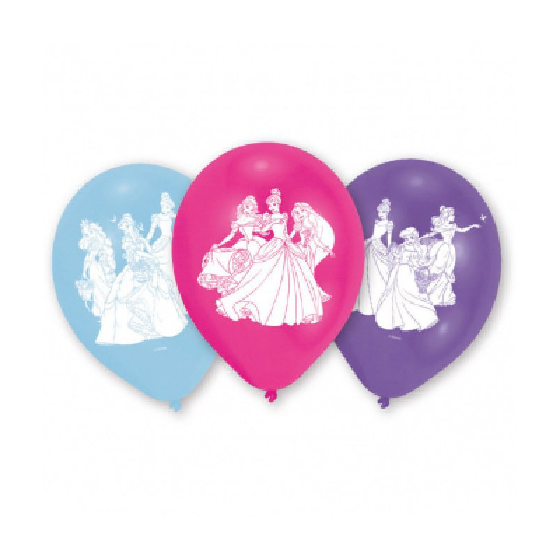 Ballonger prinsessor i färgerna lila, rosa och blått 6-pack