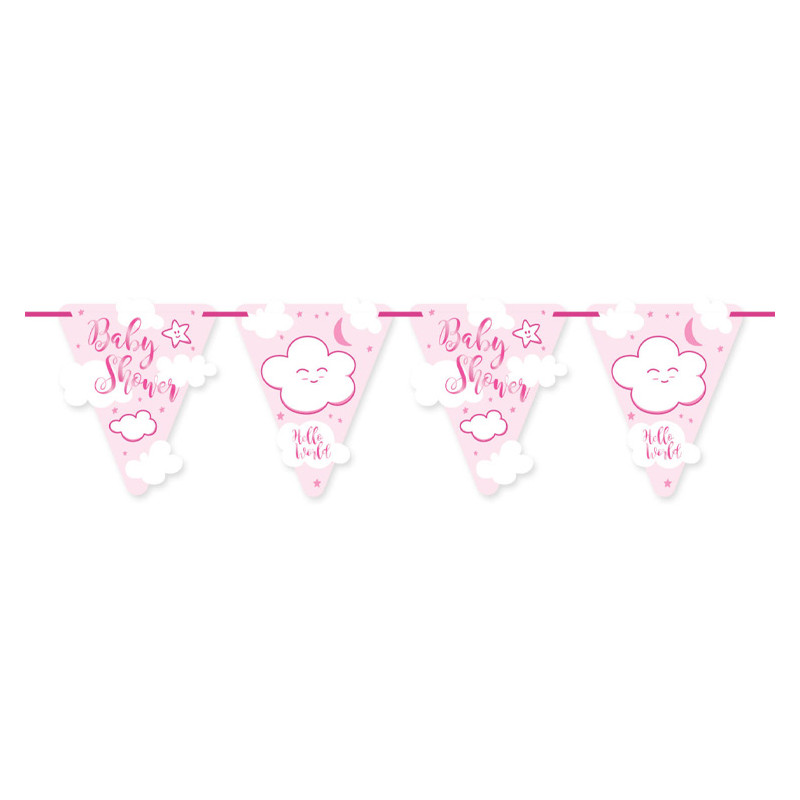 Baby Shower Banderoll Ljusrosa Hello World 6m