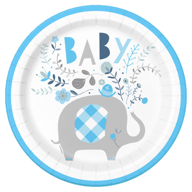 Babyshower Papptallrikar Elefant Blå