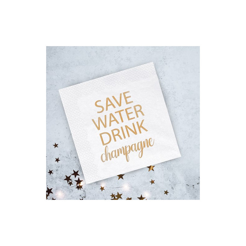 Servetter - Save Water Drink Champagne, Guld