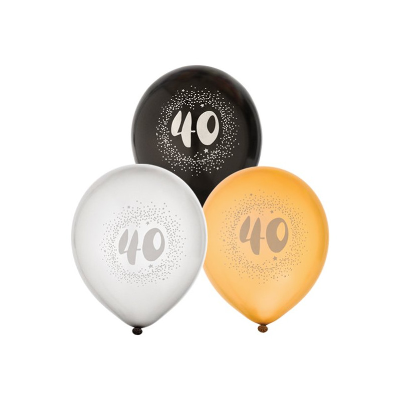 Ballonger Svart/Vit/Guld 40 - 6-pack