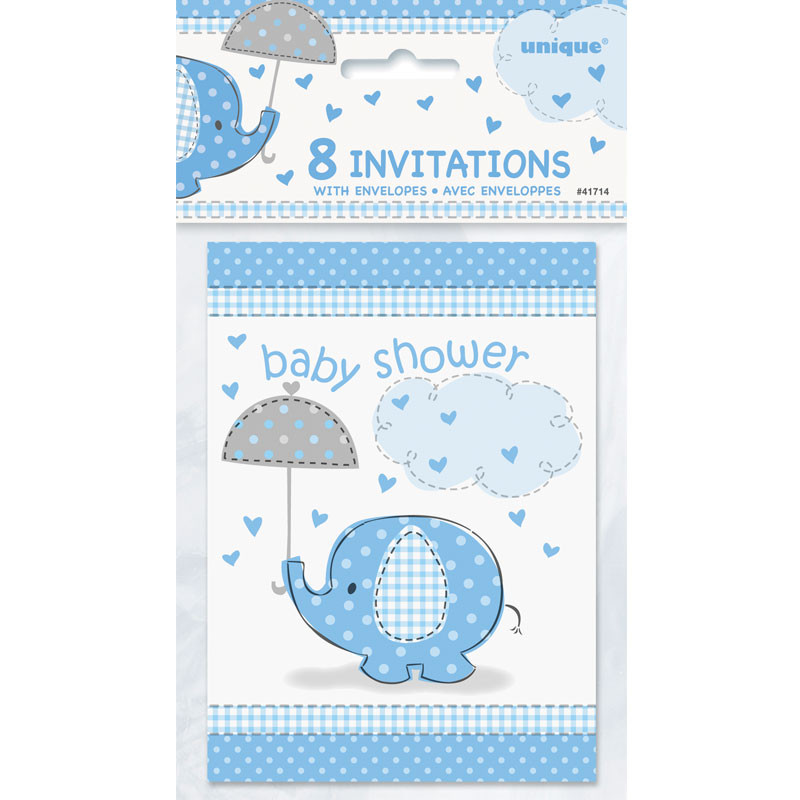 Baby Shower Inbjudningskort Boy Umbrellaphant