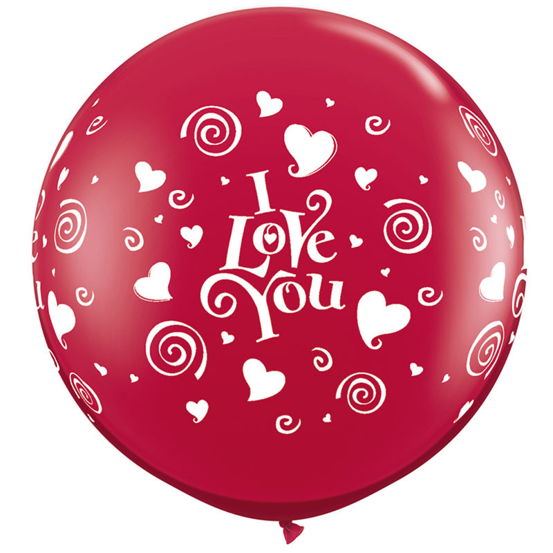 Gigantisk Rund Ballong med Hjärtan I Love You